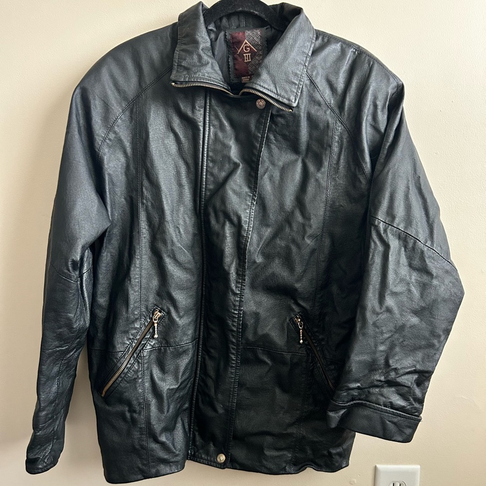 G III Vintage Black Leather Jacket S